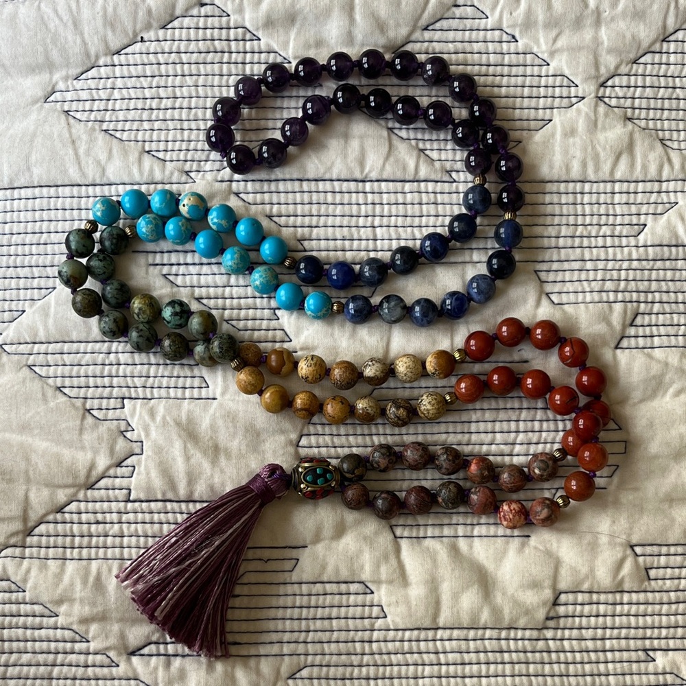 Crystal Beaded Mala Necklace - rainbow chakra